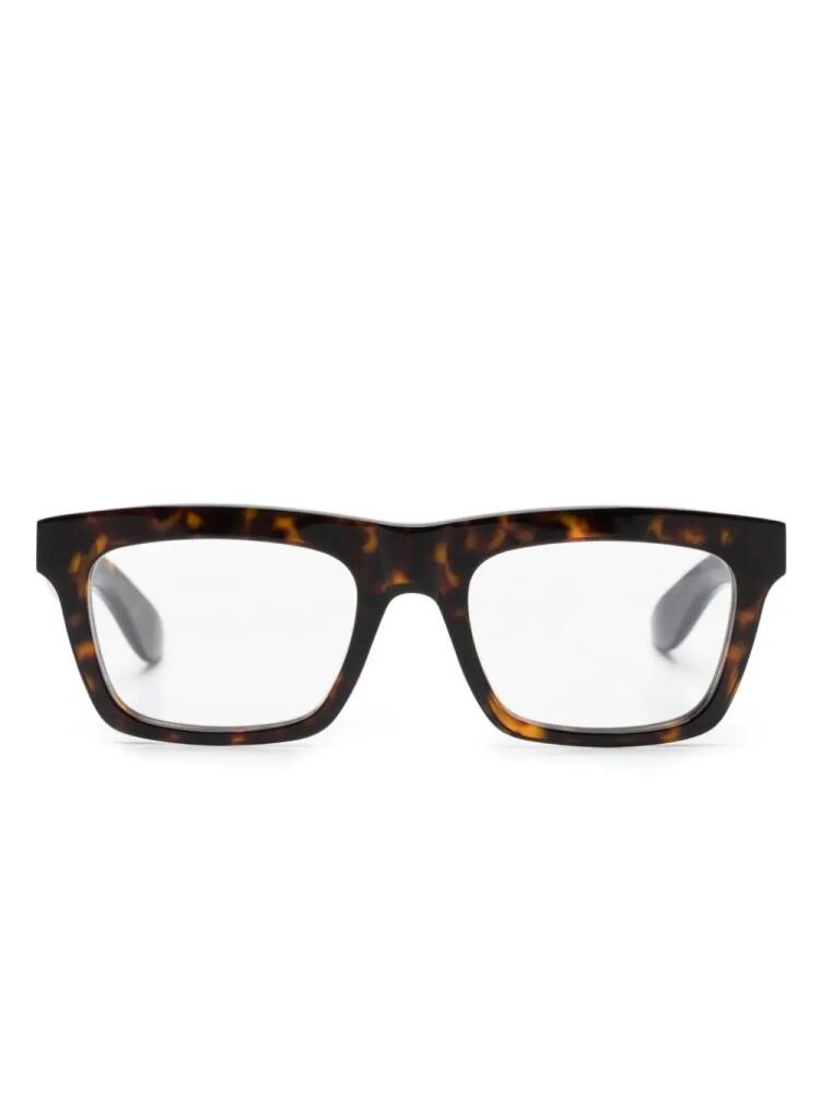 Alexander McQueen Eyewear logo-engraved rectangle-frame glasses - Brown Cover