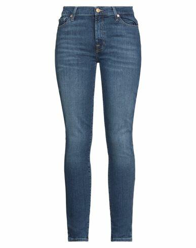 7 For All Mankind Woman Jeans Blue Cotton, Elastane, Swarovski Pearl Cover