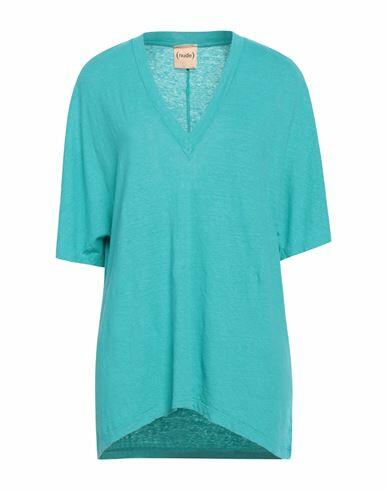 Nude Woman T-shirt Turquoise Linen, Elastane Cover