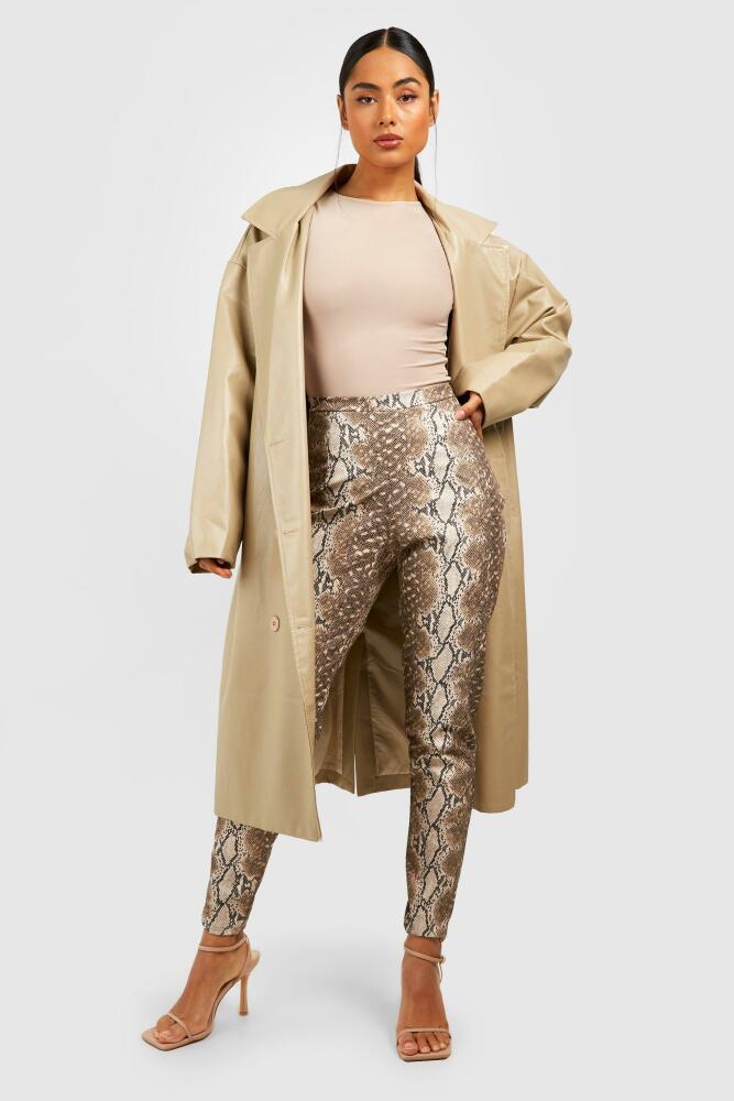 boohoo Womens Snake Faux Leather Skinny Pants - Beige Cover