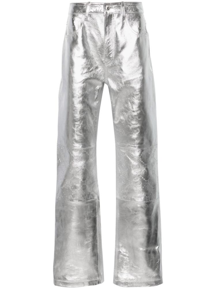 Marine Serre crescent moon-debossed leather trousers - Silver Cover