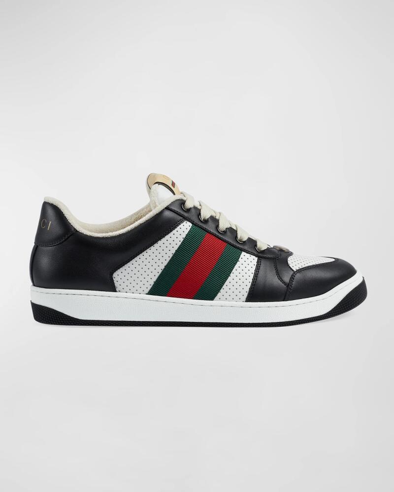 Gucci Men's Screener Signature Web Leather Low-Top Sneakers Cover