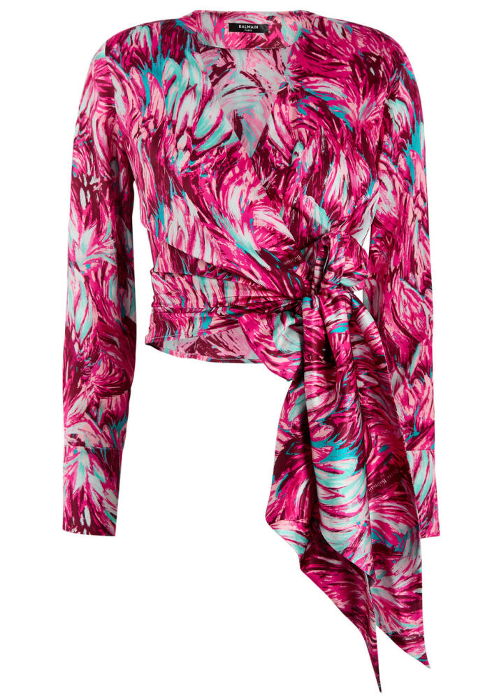 Balmain Printed Silk-satin Wrap Blouse - Multi Print Cover