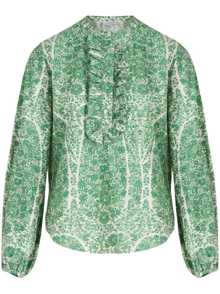 Giambattista Valli Côte d'Azur ruffle-trim cotton blouse - Green Cover