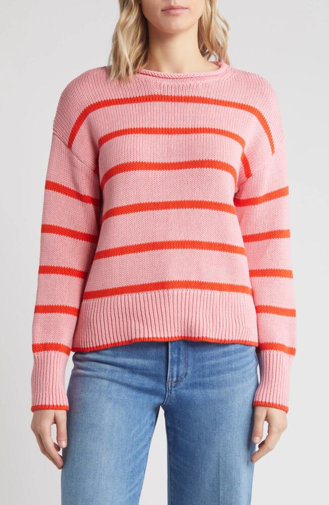 caslon(r) Easy Pima Cotton Roll Neck Sweater in Pink Peony- Red Grenadine Cover