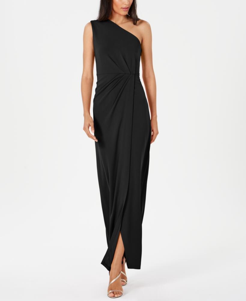 Calvin Klein Draped One-Shoulder Gown - Black Cover