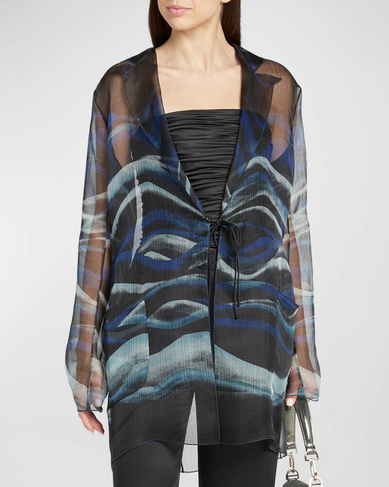 Giorgio Armani Night Water Print Self-Tie Silk Blouse Jacket Cover