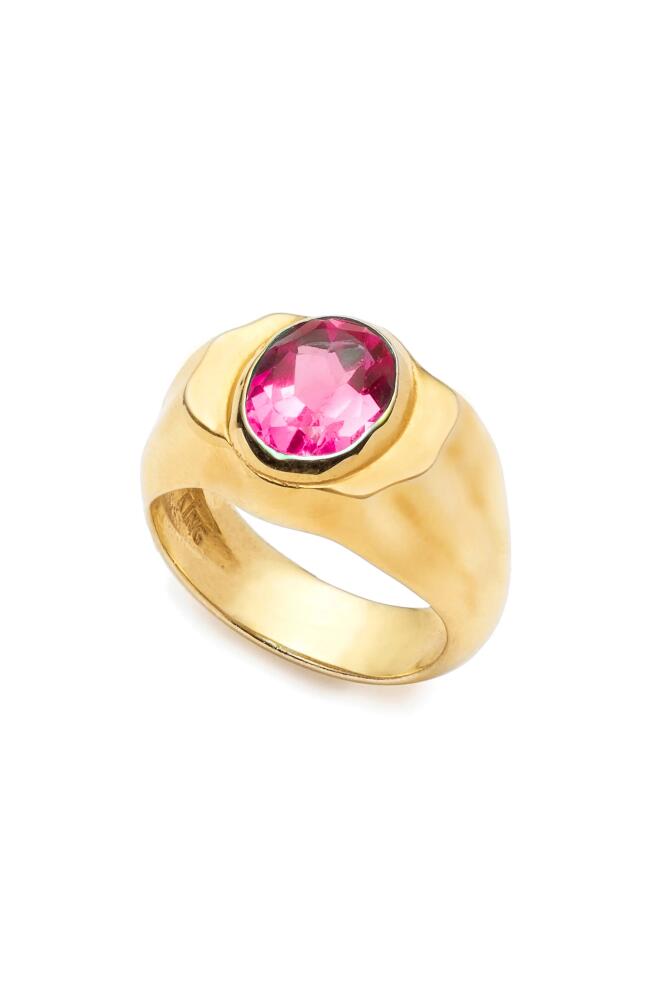 Sterling King Lab Grown Ruby Ripple Signet Ring in Gold Cover