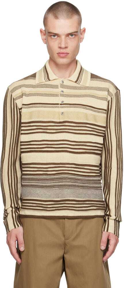 Bottega Veneta Beige & Brown Striped Polo Cover