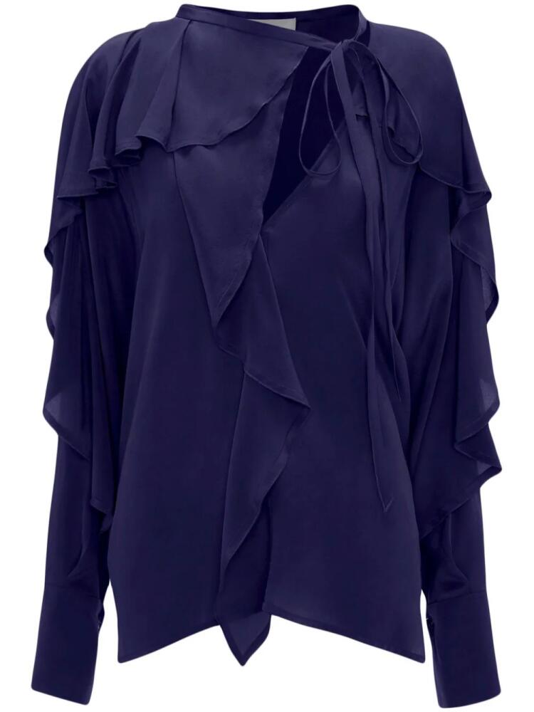 Victoria Beckham tie-detail ruffled silk blouse - Blue Cover