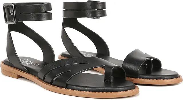 Franco Sarto Greene Ankle Strap Flat Sandals (Black Leather) Women's Sandals Cover