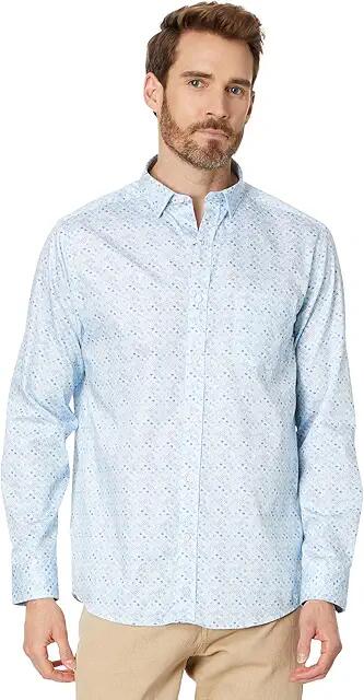 Johnston & Murphy Watercolor Diamond Print Shirt (Aqua) Men's Long Sleeve Button Up Cover