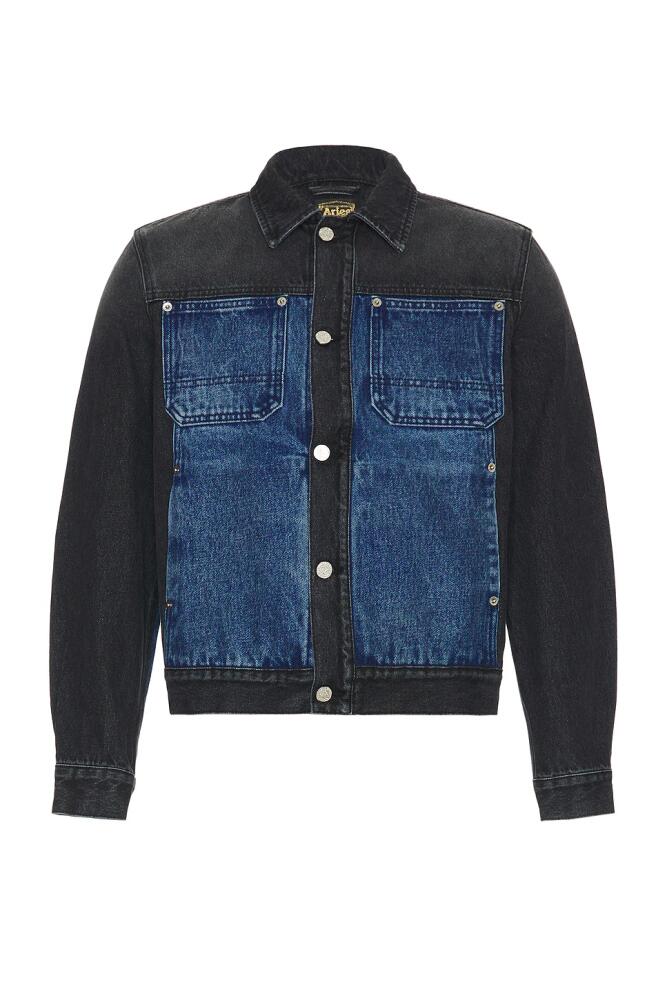 Aries Colourblocked Denim Work Jacket in Denim-Dark Cover