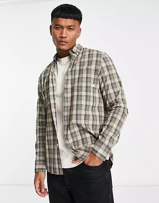 Farah Patrick long sleeve shirt in beige check-Neutral Cover