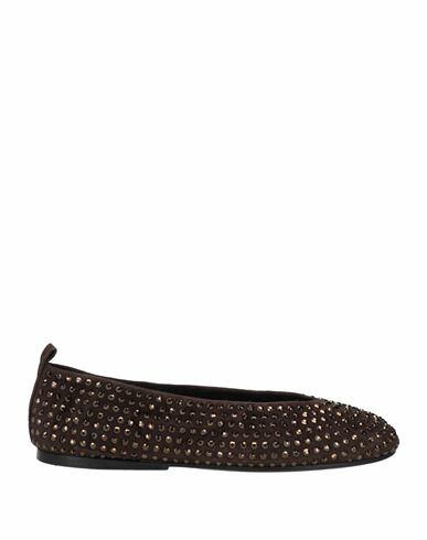 Eddy Daniele Woman Ballet flats Dark brown Soft Leather, Swarovski Crystal Cover