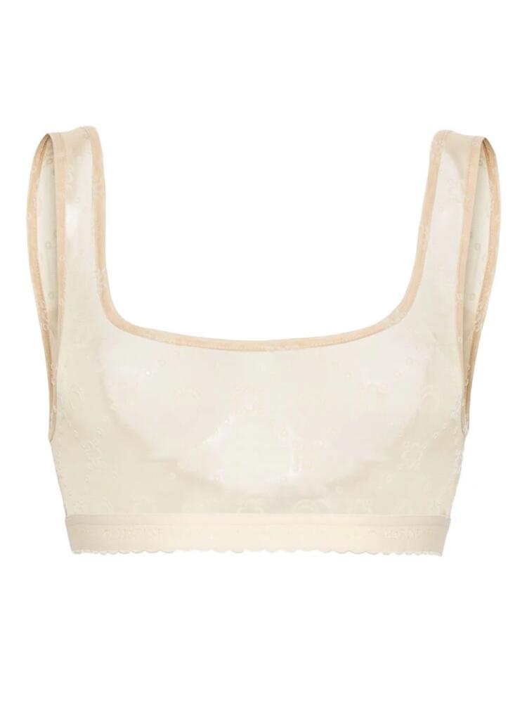 Marine Serre Moonogram flocked tulle bralette - Neutrals Cover