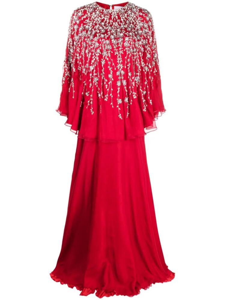 Dina Melwani crystal-embellished chiffon ensemble - Red Cover