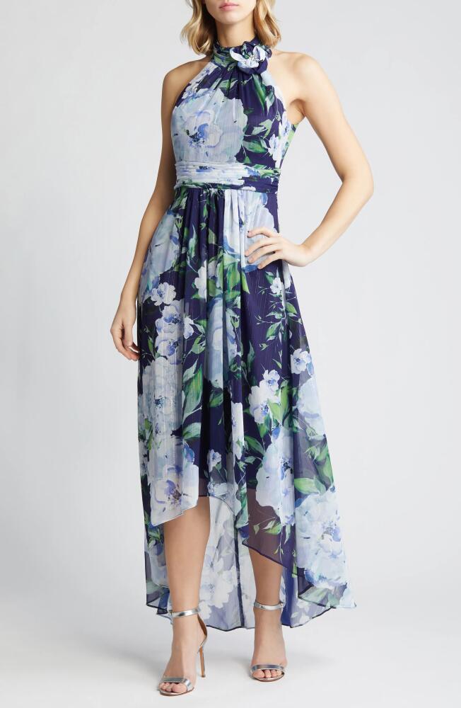 Eliza J Floral Chiffon High-Low Midi Dress in Navy Cover