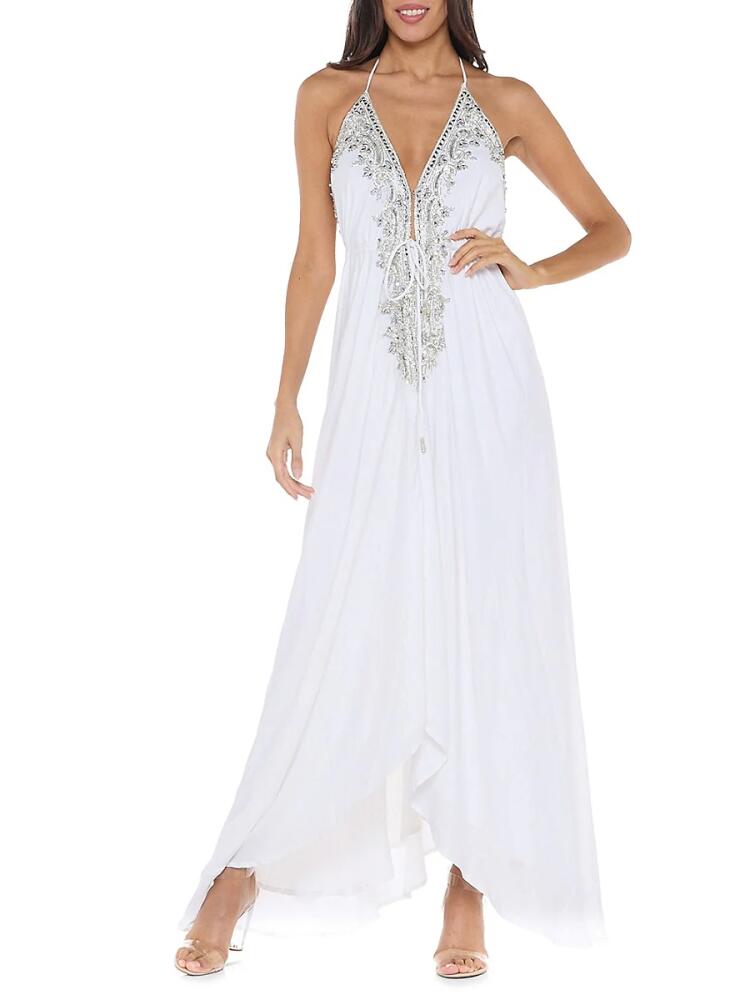 Ranee's Women's Embellished Halter Maxi Dress - White Cover