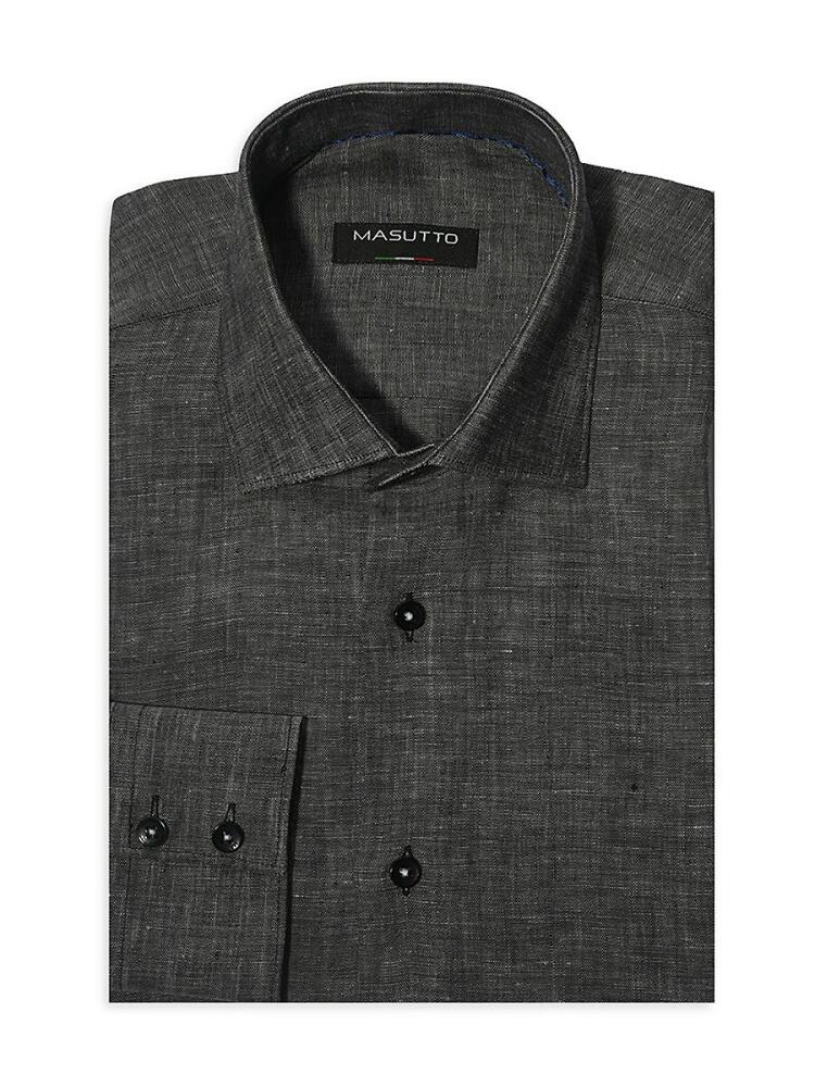 Masutto Men's AJ Striped Linen Dress Shirt - Black Cover