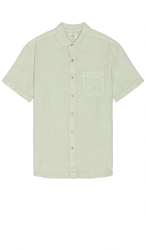 Faherty Short Sleeve Linen Laguna Shirt in Green Cover