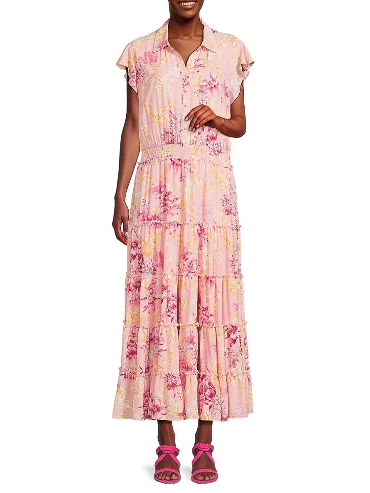 T Tahari Women's Floral Tiered Maxi Dress - Versailles Pink Cover