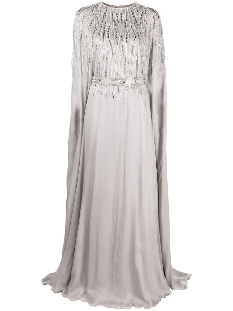 Dina Melwani crystal-embellished silk gown - Grey Cover