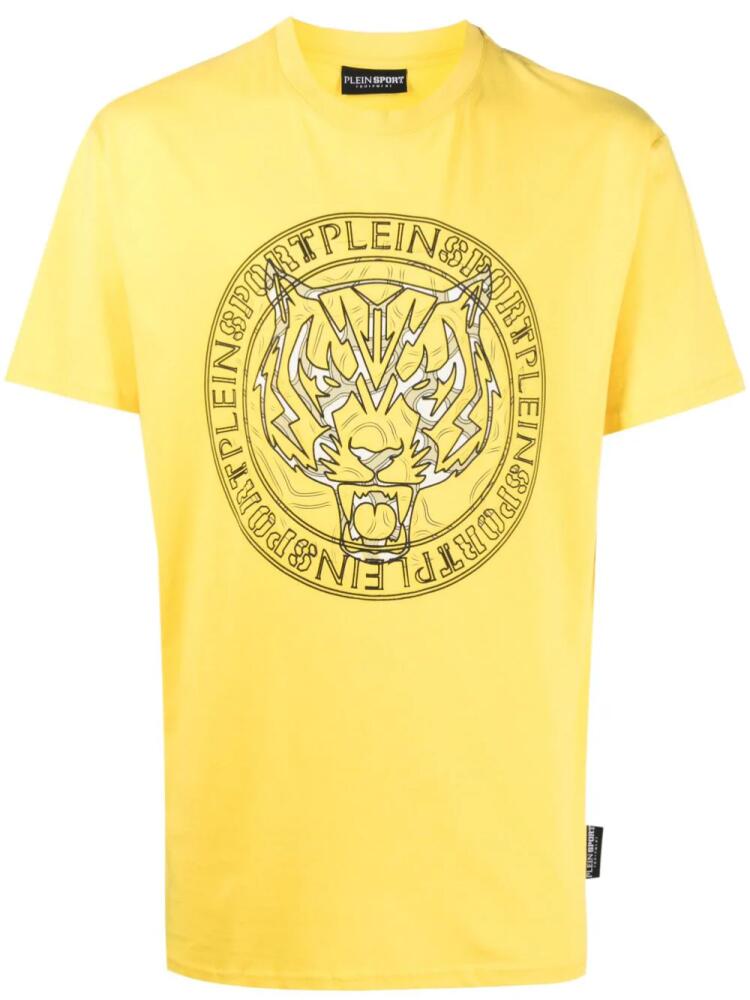 Plein Sport logo tiger-print T-shirt - Yellow Cover