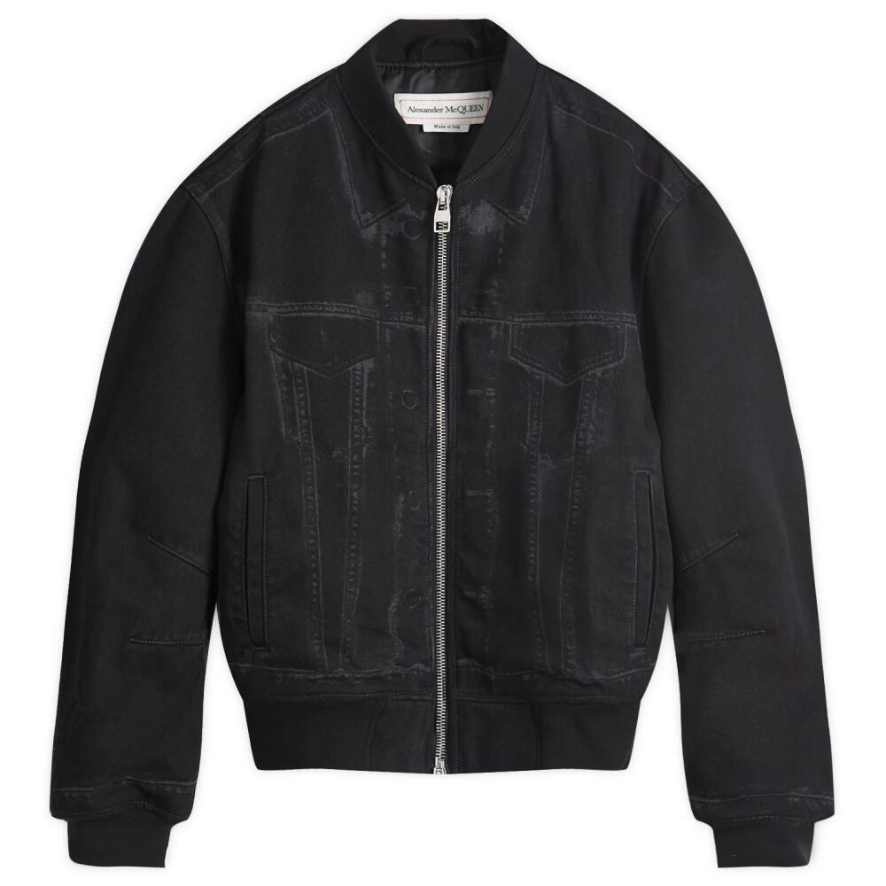 Alexander McQueen Men's Denim MA-1 Bomber Jacket in Black Cover