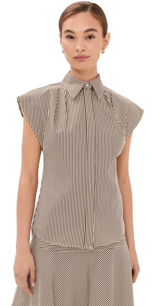 Brandon Maxwell The Gabi Shirt with Pleated Shoulders Chocolate Stripe Cover