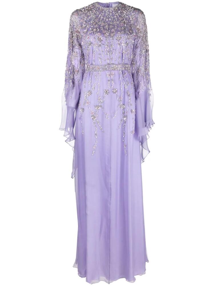 Dina Melwani floral-embroidered silk gown - Purple Cover