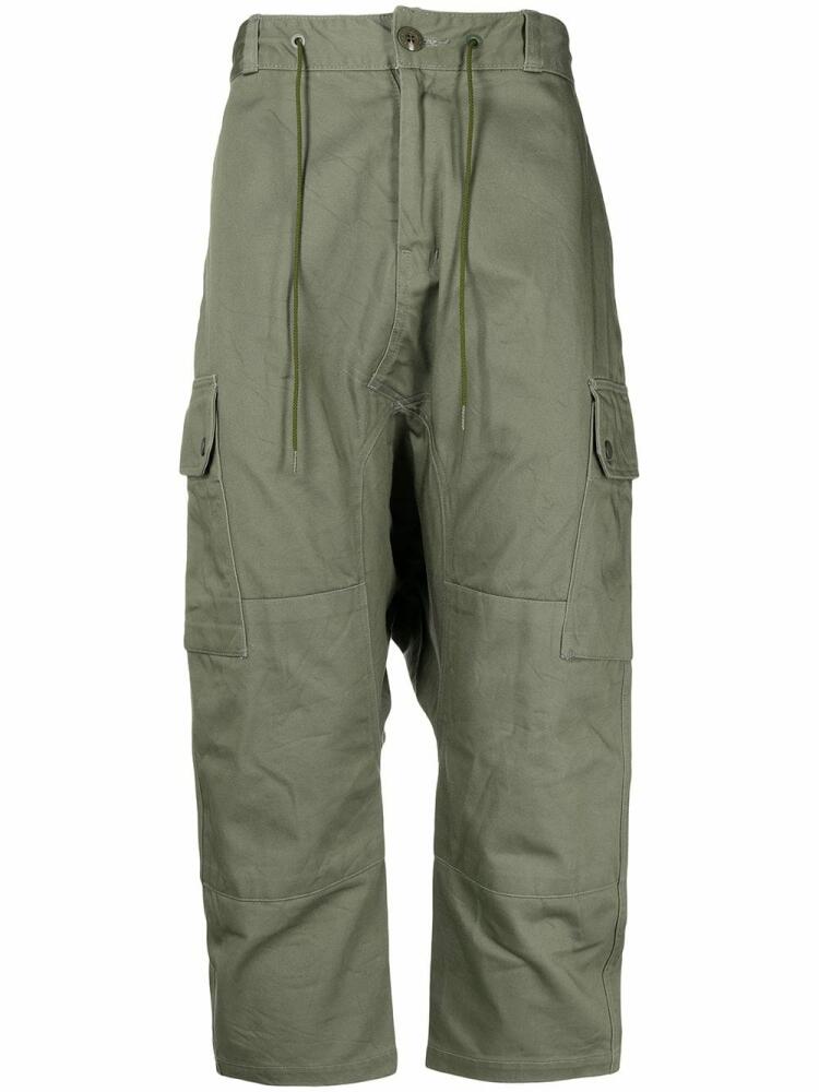 Fumito Ganryu cropped straight cargo trousers - Green Cover