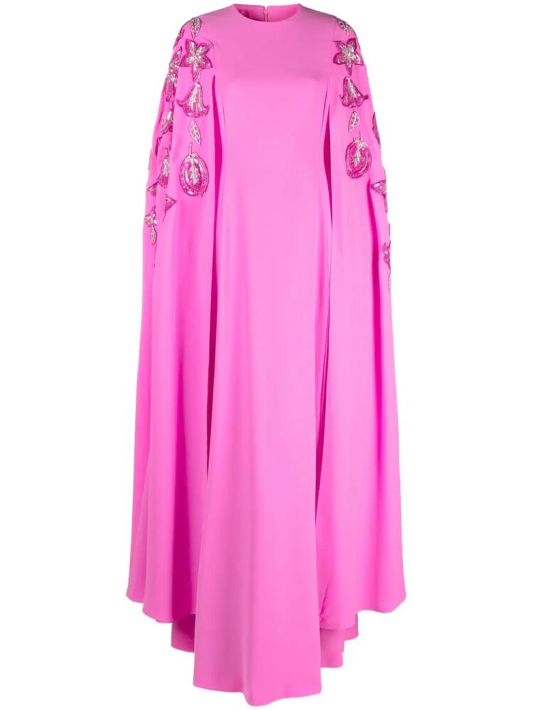 Dina Melwani floral-embroidered crepe gown - Pink Cover