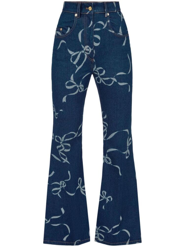 Nina Ricci graphic-print long-length flared trousers - Blue Cover