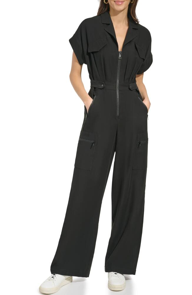 DKNY Front Zip Twill Jumpsuit in Black Cover