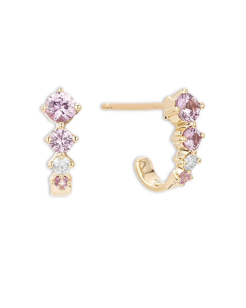 Adina Reyter 14K Yellow Gold Pink Sapphire & Diamond J Hoop Earrings Cover