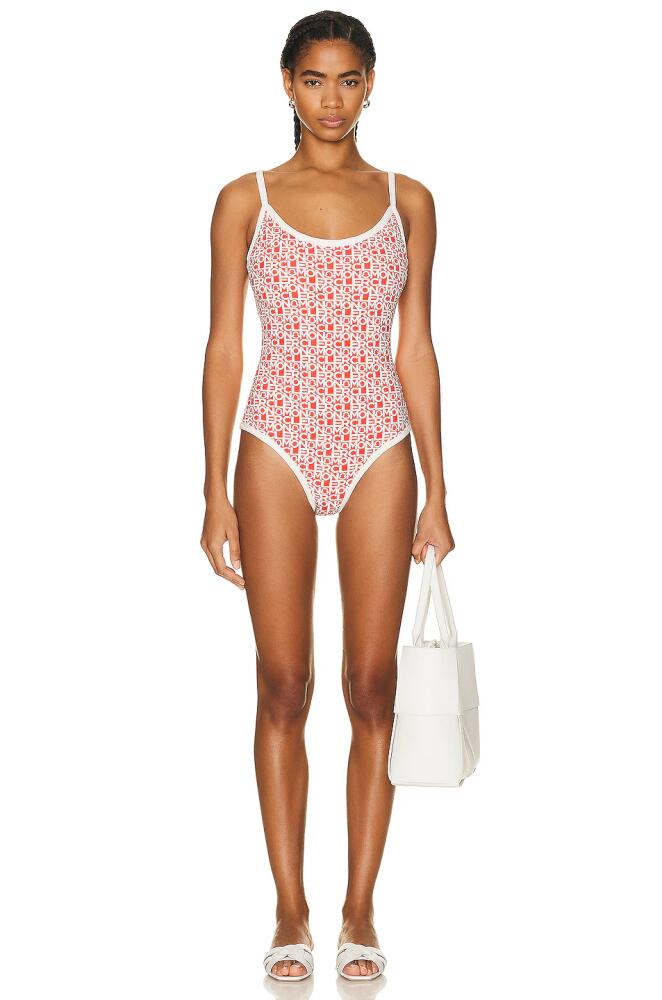 Moncler Logo Print Scoop Neck One Piece Swimsuit in Orange Cover