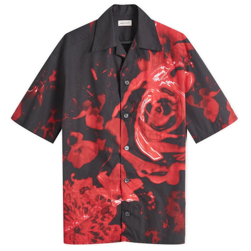 Alexander McQueen Men's Waxed Floral Print Vacation Shirt in Black/Red Cover