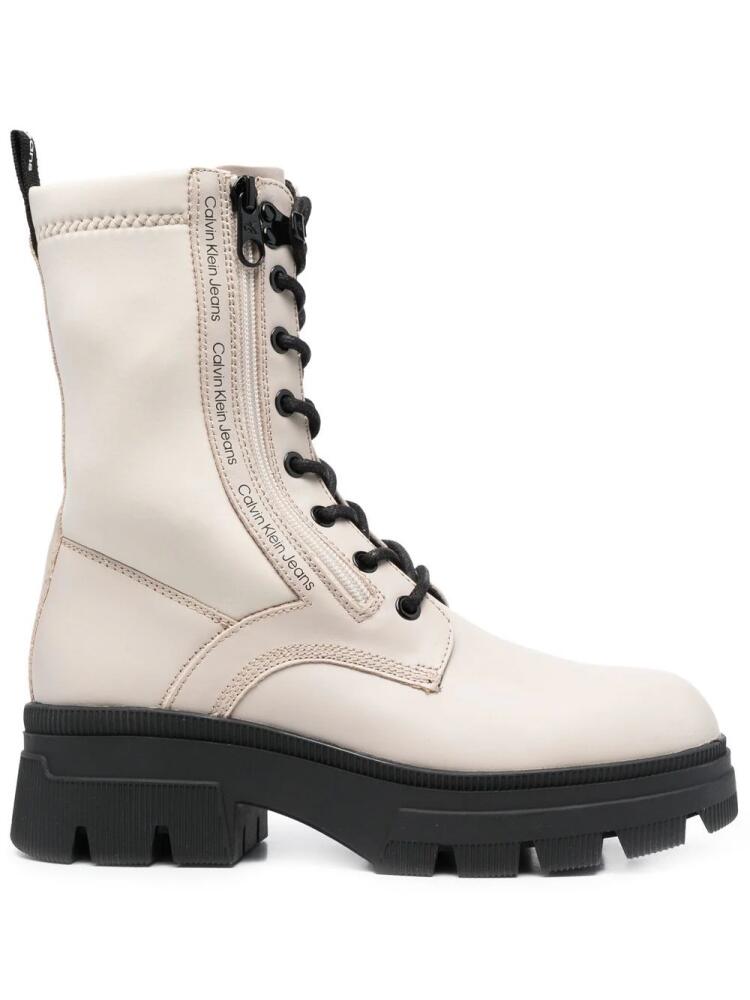 Calvin Klein lace-up leather combat boots - Neutrals Cover