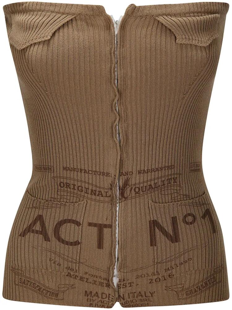 ACT Nº1 logo-print strapless cotton top - Brown Cover