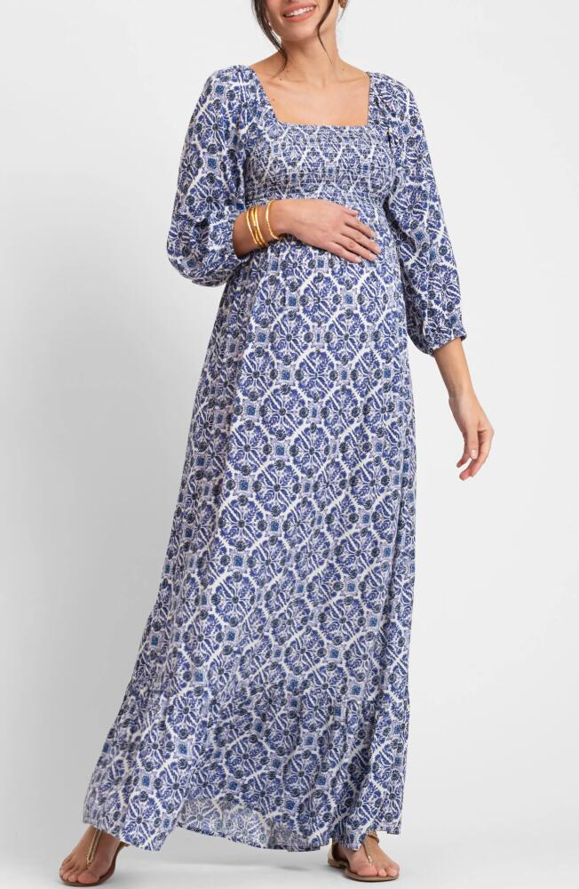 Seraphine Maternity Maxi Dress in Blue Print Cover