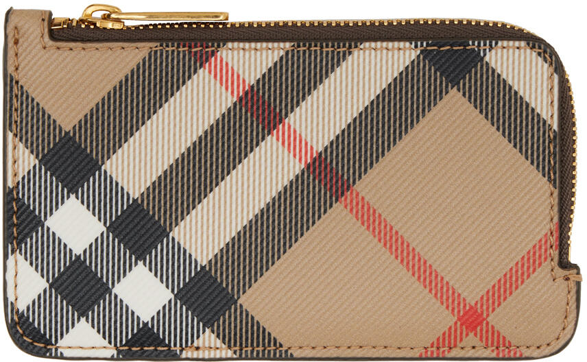 Burberry Beige & Khaki Check Zip Card Case Wallet Cover