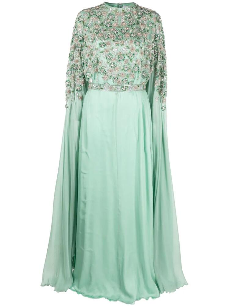 Dina Melwani crystal-embellished silk gown - Green Cover