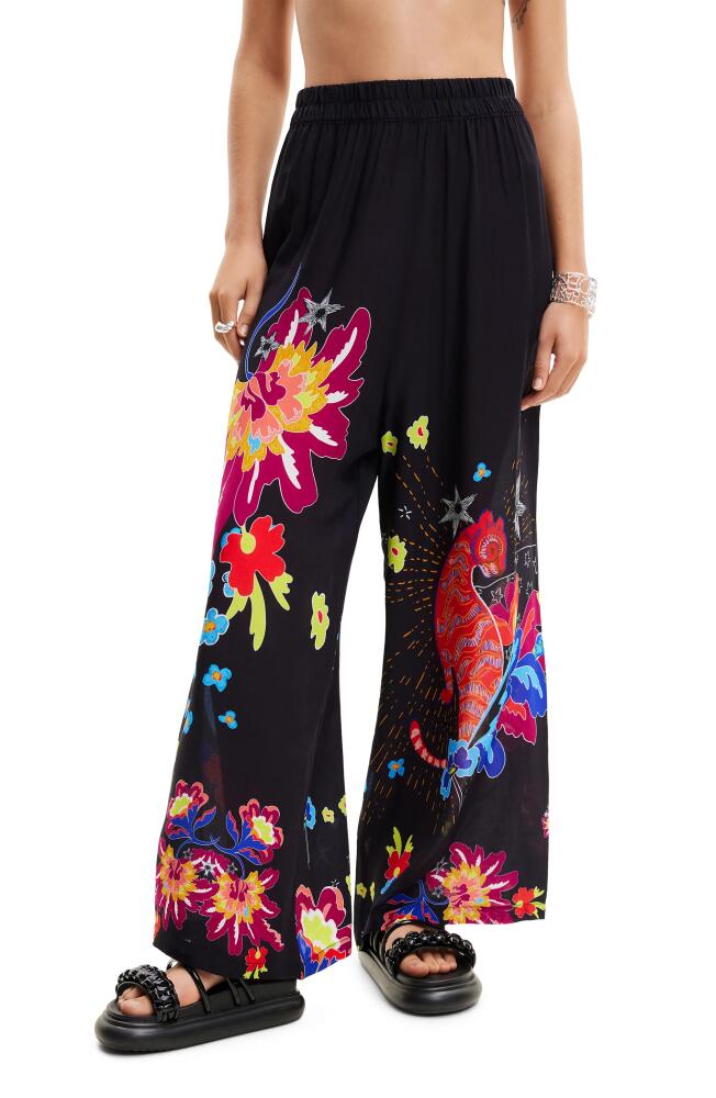 Desigual Jungle Design Palazzo Trousers in Black Cover