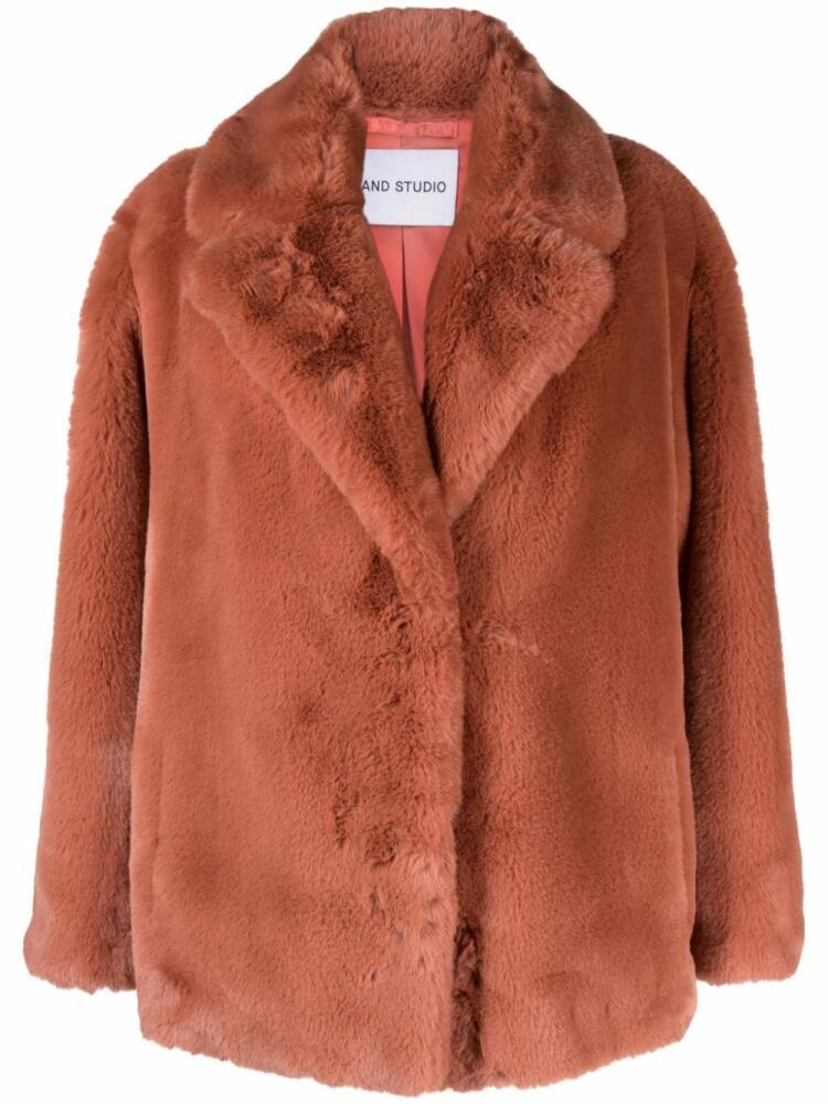 STAND STUDIO faux-fur notched-lapels jacket - Orange Cover