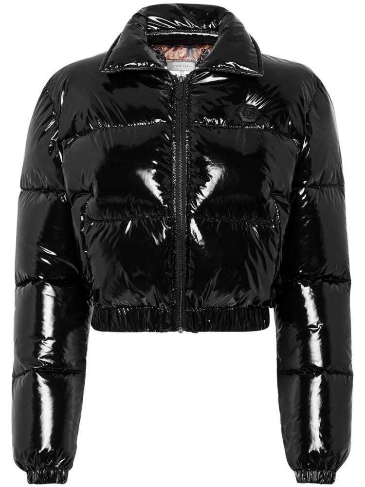 Philipp Plein quilted patent down jacket - Black Cover