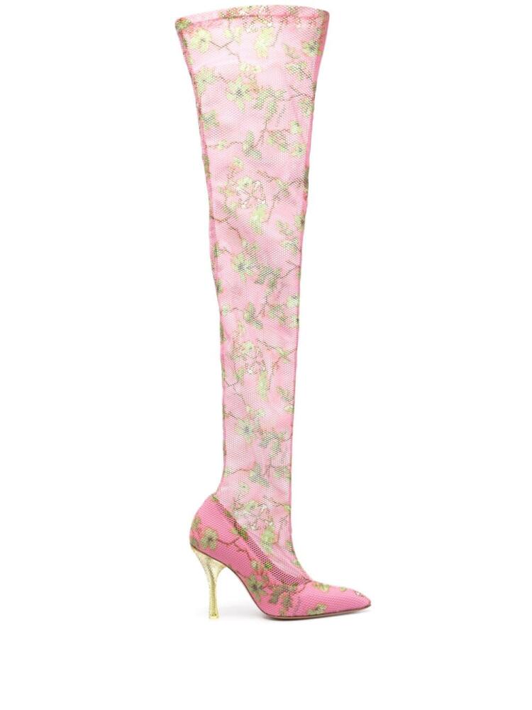 Off-White 100mm thigh-high mesh boots - Pink Cover