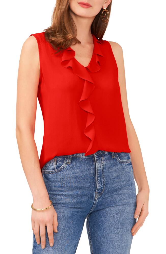 Vince Camuto Ruffle Neck Sleeveless Georgette Blouse in Firey Red Cover