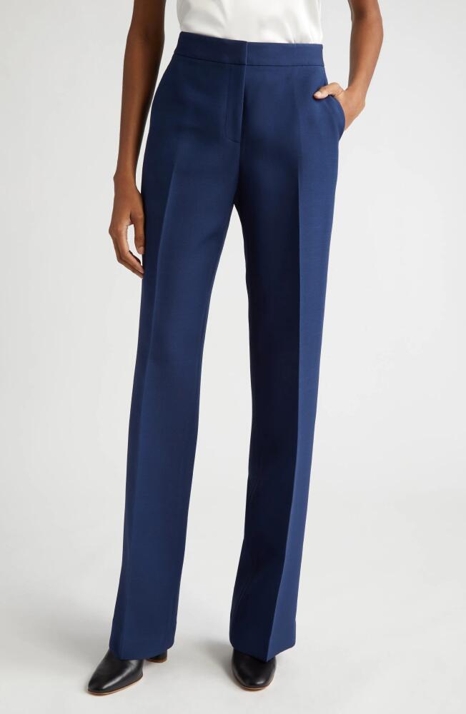 Lafayette 148 New York Gates Wool & Silk Crepe Straight Leg Trousers in Midnight Blue Cover