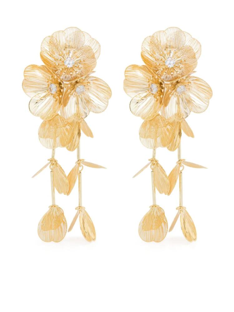 Self-Portrait floral-appliqué clip-on earrings - Gold Cover